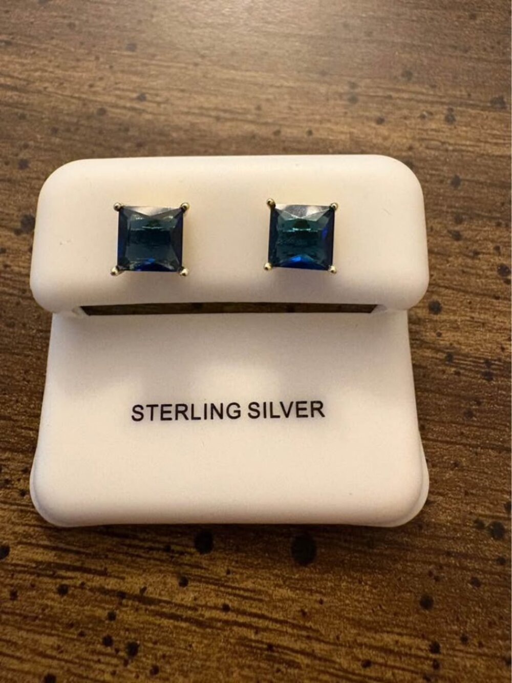 Sterling Silver Blue Square Stud Earrings